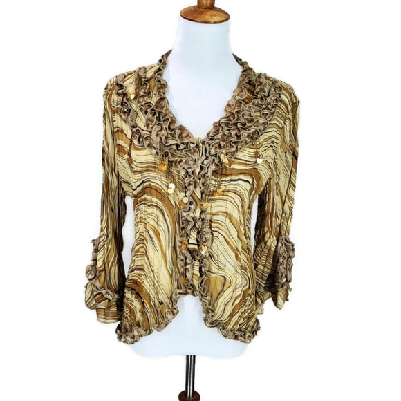 Jaipur Tops - Jaipur Women's Sequin Beaded Ruffle Button Down Blouse/Top Y2K Boho Retro SZ M